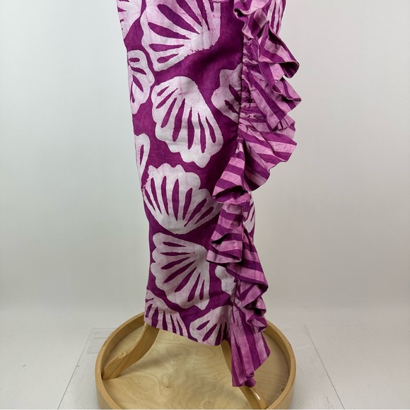 Anthropologie Sika Ruffle Off Shoulder Hawaiian Print Midi Dress Size 4 - Picture 3 of 11